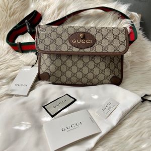 NIB Gucci Brown GG Supreme Canvas Leather Belt Bag